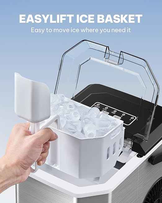 Silonn Ice Maker Countertop, Stainless Steel Portable Ice Machine with Carry Handle, Self-Cleaning Ice Makers with Basket and Scoop, 9 Cubes in 6 Mins, 26 lbs per Day