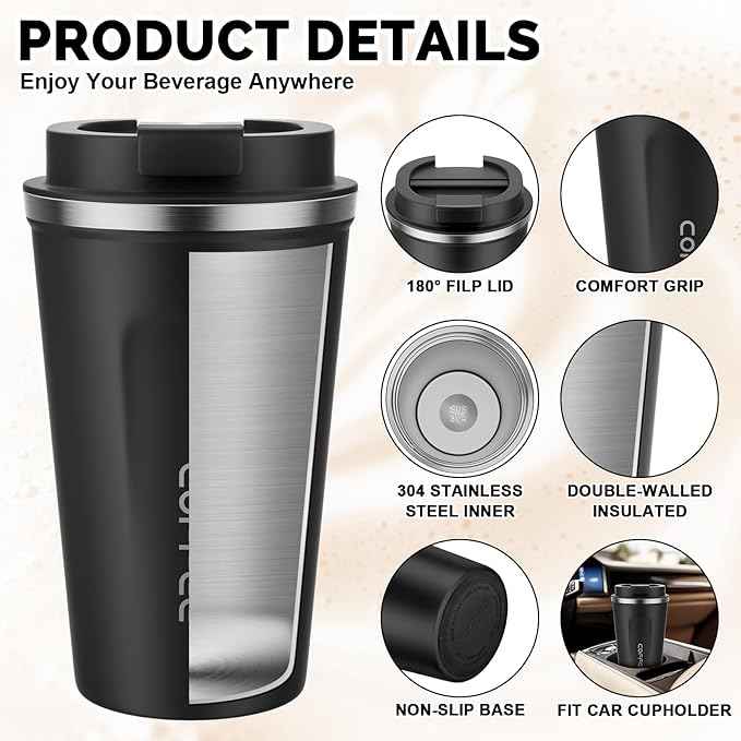 MOMSIV 17oz Travel Mug, Insulated Coffee Cup with Leakproof Lid, Vacuum Stainless Steel Double Walled Reusable Tumbler for Hot and Cold Water Coffee and Tea In Travel and Car