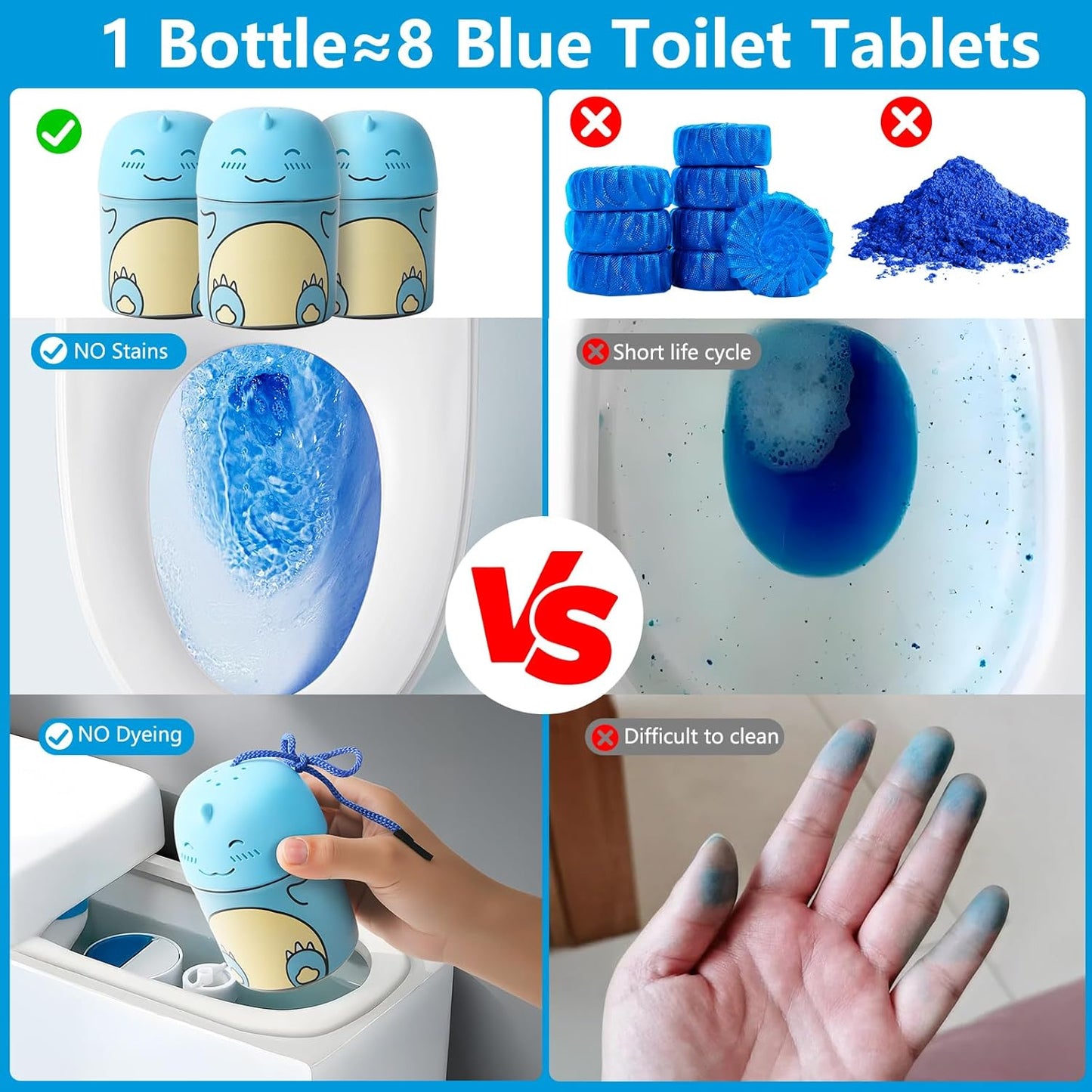 Toilet Bowl Cleaner-Cute Dinosaur-Shaped Toilet Bowl Cleaner Bottle Automatic Bathroom Toilet Tank Cleaner Easy-To-Use Septic Safe Toilet Cleaner in Bottle with Ocean Scent (1, blue)
