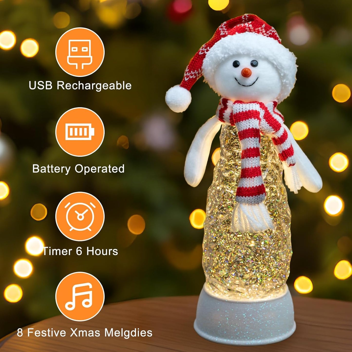 Christmas Snow Globes Lantern Musical Lighted Water Lantern Snow Globe Colorful Swirling Glitter Snowglobes with 6H Timer USB Operated Snowglobe Christmas Decoration for Home & Gift - Red Hat