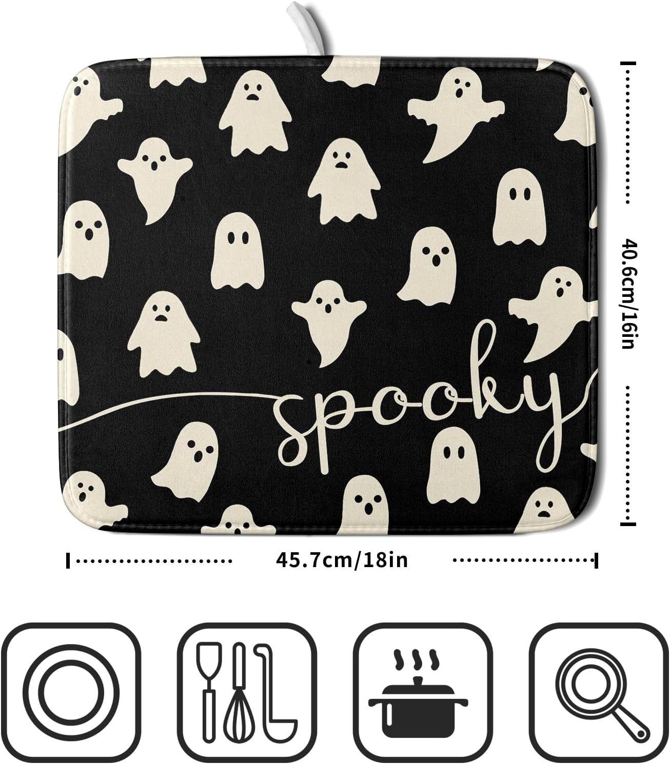 Halloween Dish Drying Mat for Kitchen Counter Spooky Ghost Holiday Super Absorbent Reversible Microfiber Kitchen Countertop Protector Dishes Pad Small 16x18 inch