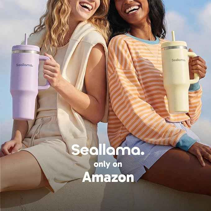 Seallama. Tumbler with Handle and Straw 40 oz | Cup Holder Compatible for Travel | Insulated Stainless Steel Cup | BPA-Free | (Oat Latte)
