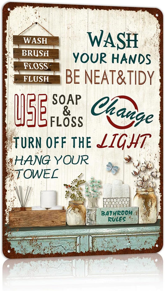 Vintage Farmhouse Bathroom Metal Tin Signs Rustic Flower Country Wall Art Decor 8X12 Inches