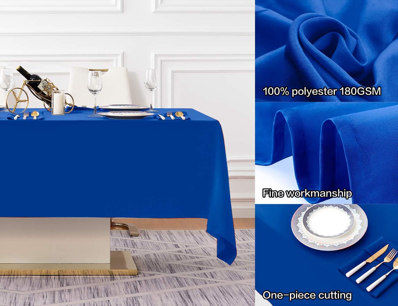 Surmente Blue Tablecloth 60 x 102-inch Rectangular Polyester Table Cloth for Weddings, Banquets, or Restaurants