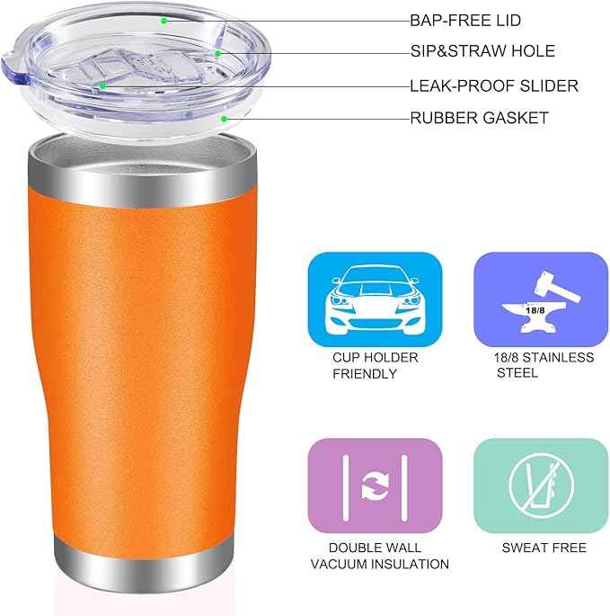 VEGOND 20oz Tumbler Stainless Steel Tumbler Cup with Lid And Straw Vacuum Insulated Double Wall Travel Coffee Mug(orange package 1)