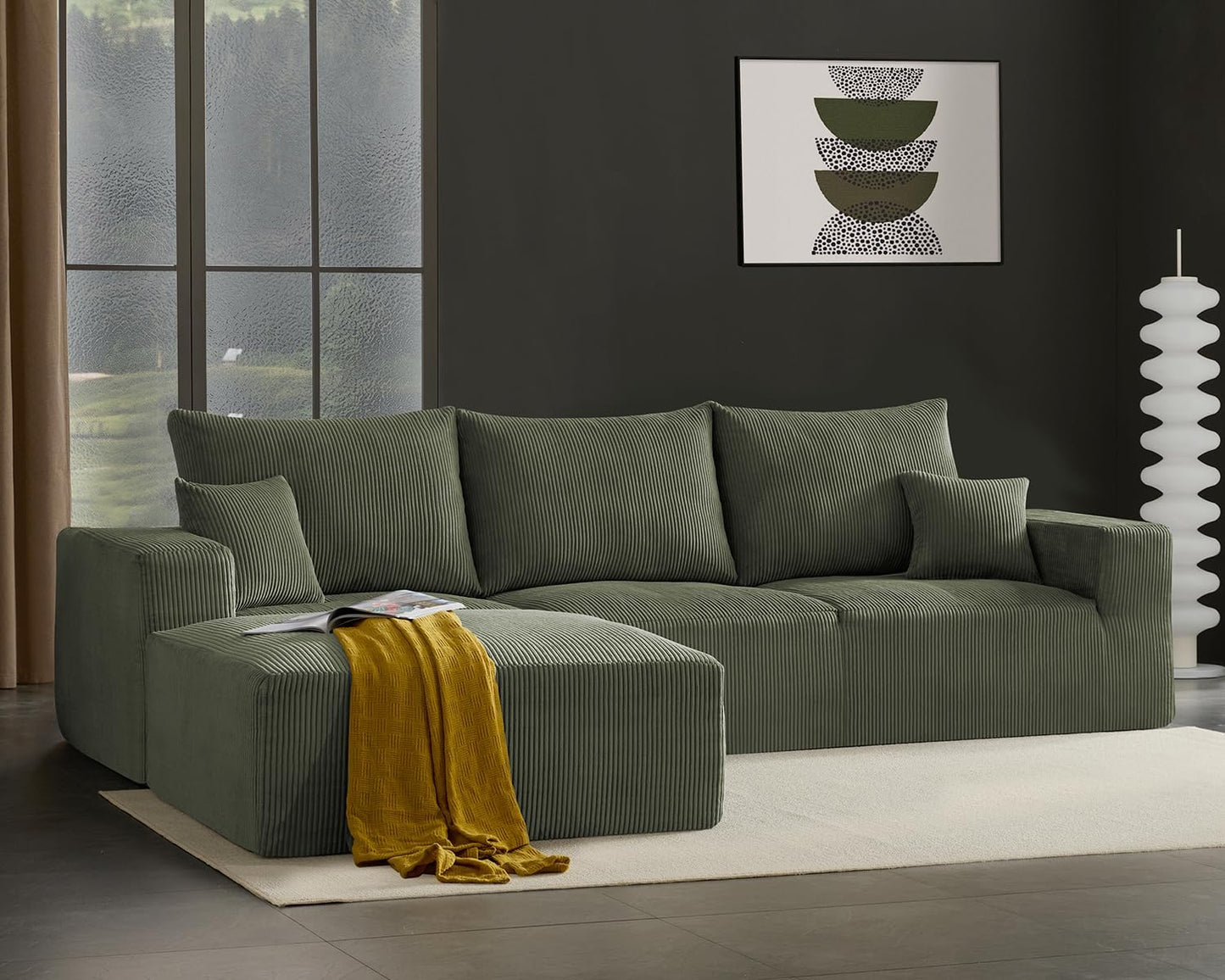 40" Square Stuffed Ottoman Pouf for Sofa Couch, Corduroy Poufs with Foam Chunk Filling, Furry & Fluffy Foot Stool Movable Ottoman. 40 * 40 Floor Poufs Foot Rest for Living Room, Green