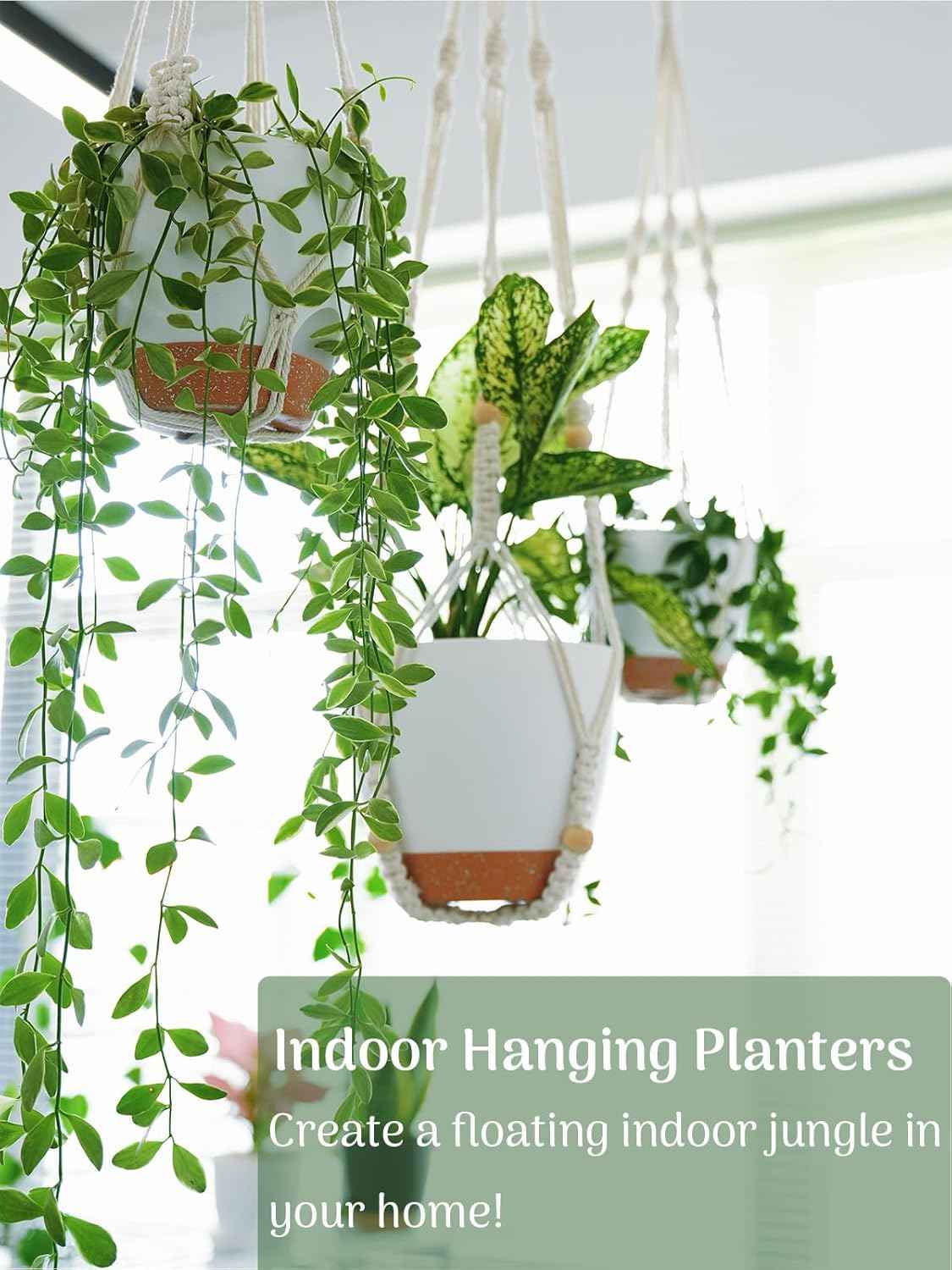 Bouqlife 3 Sets Hanging Planters for Indoor Plants with Self-Watering Hanging Pots and Macrame Plant Hangers, Outdoor Hanging Flower Pots with Drainage 3 Different Size for Home Patio Boho Decor