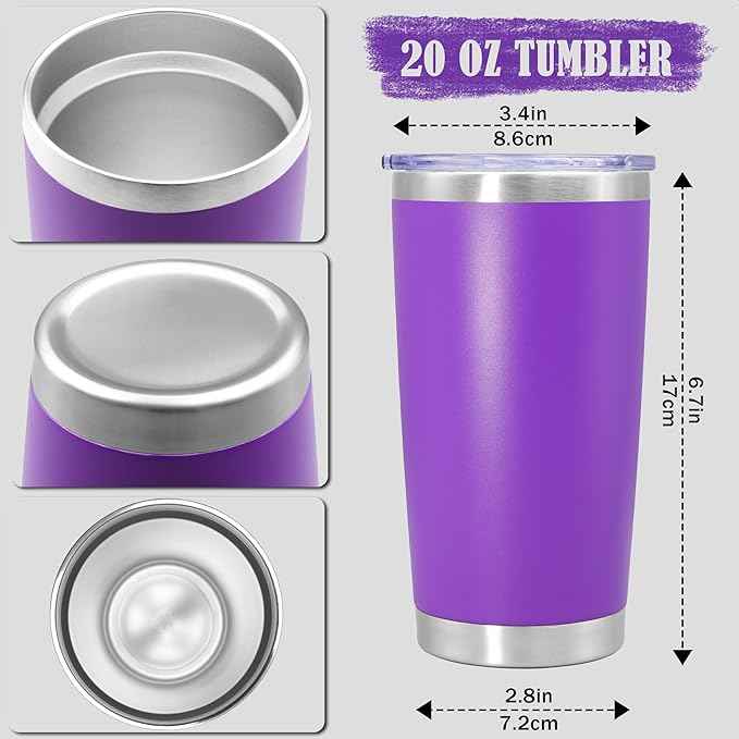 20 oz Tumbler Coffee Travel Tumblers Bulk with Lid Stainless Steel Double Wall Vacuum Insulated Mug Powder Coated Cups fit Car Cupholder for Hot and Cold - Purple, 1Pack