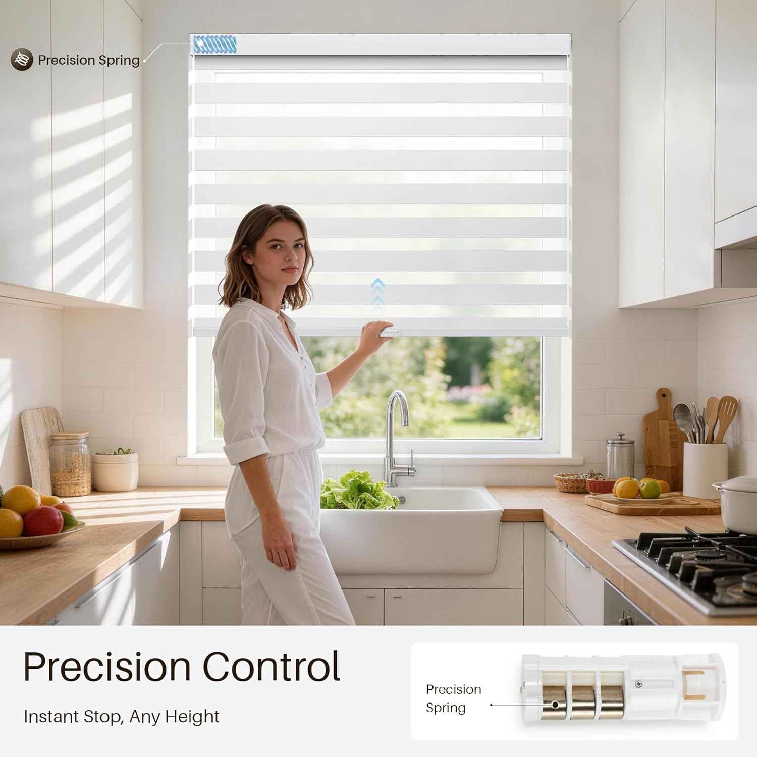 Cordless Zebra Blinds for Windows, Free-Stop Zebra Window Blinds, Dual Layer Light Filtering for Privacy, Easy Install Zebra Shades for Indoor Windows(White,35" W x 72 "H)