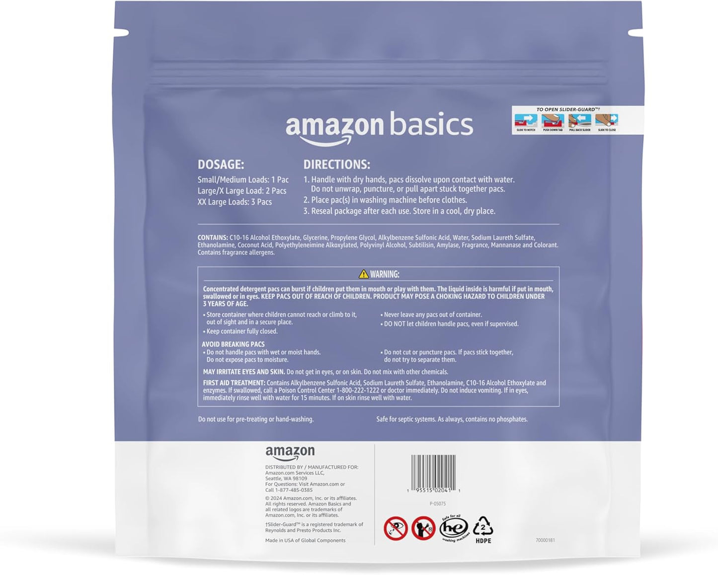 Amazon Basics Laundry Detergent Pacs, Lavender Scent, 120 Count (New Packaging)
