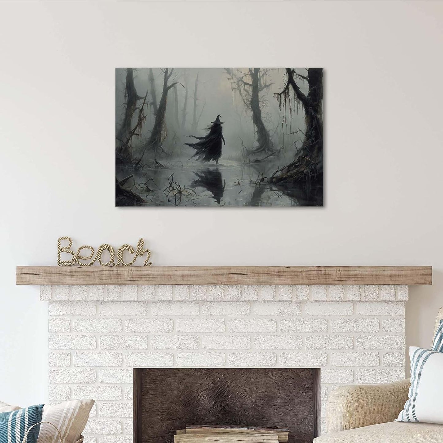 JFHCQJPK Vintage rustic swamp witch poster dark moody wall art gothic horror season halloween print for home decor retro dark moody painting16x24in Frameless