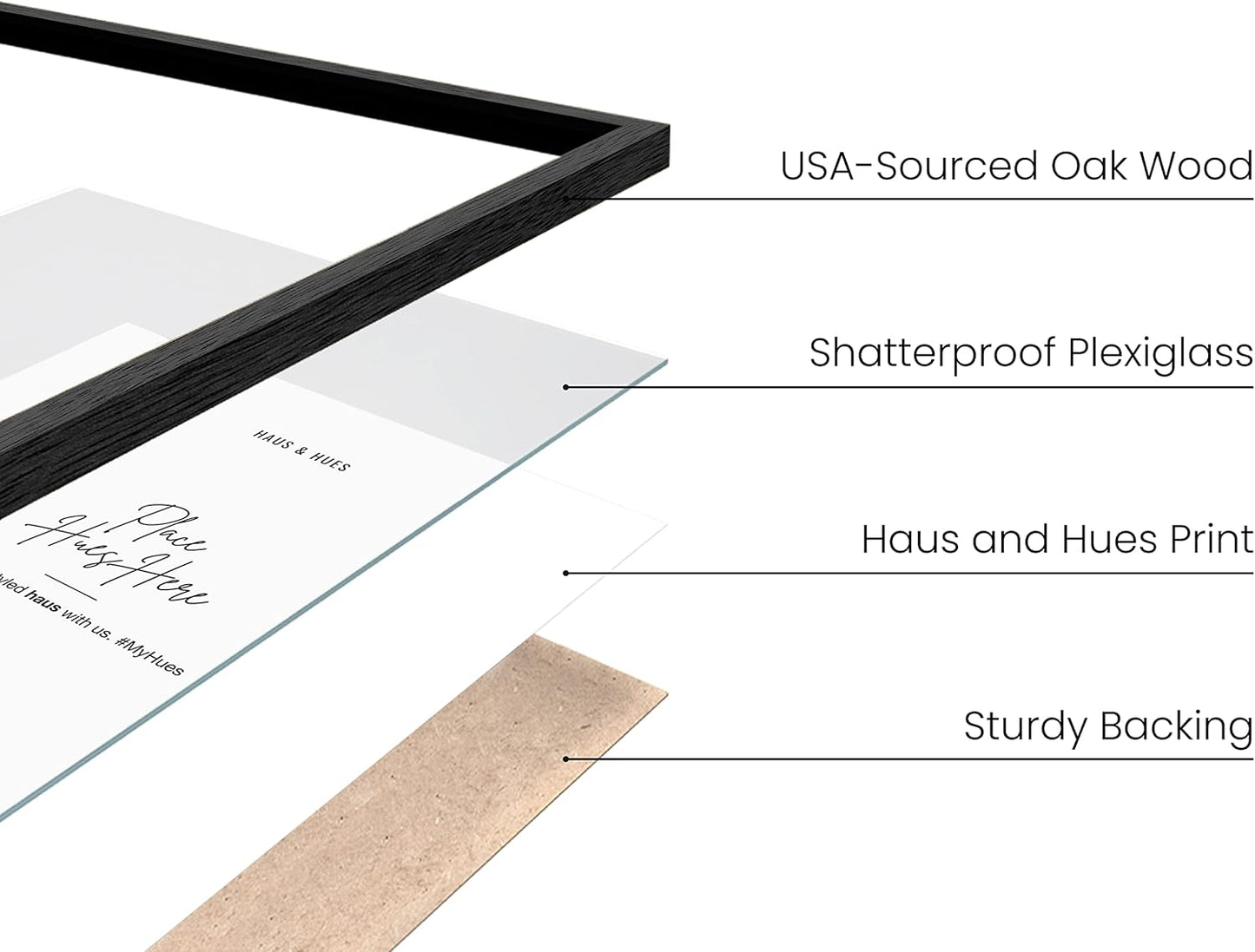 HAUS AND HUES Picture Frames for Wall - Set of 5 black photo frames, Photo Frame Collage, Bulk Picture Frames, Assorted Picture Frames, Picture Frames Bulk (Two 8x10, Three 12x16 Black)