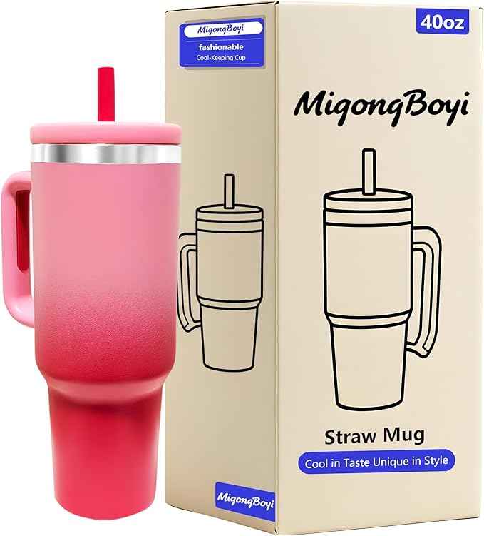 40-OZ Insulated Water Bottle,Insulated Stainless Steel Tumbler,Reusable Cold Drink Thermos,BPA-Free, Double-Wall Stainless Steel Water Bottle (Pink Gradient, 40, Fluid Ounces)