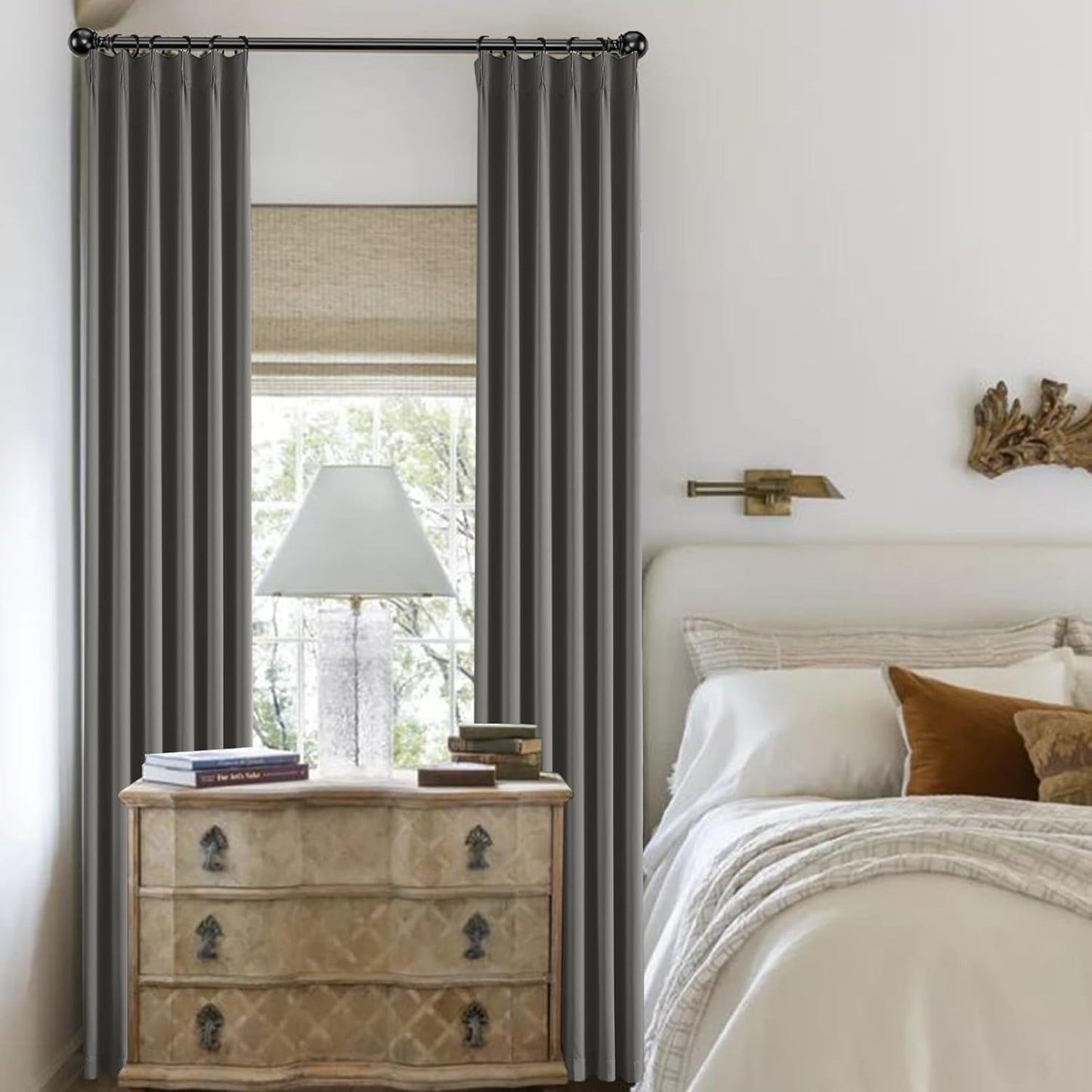 KangBang Grey Pinch Pleated Curtains 90 Inches Long for Bedroom, Blackout Energy Saving Neutral Modern Alloy Pinch Pleat Curtains & Drapes with Adjustable Hooks 2 Panels,40Wx90L