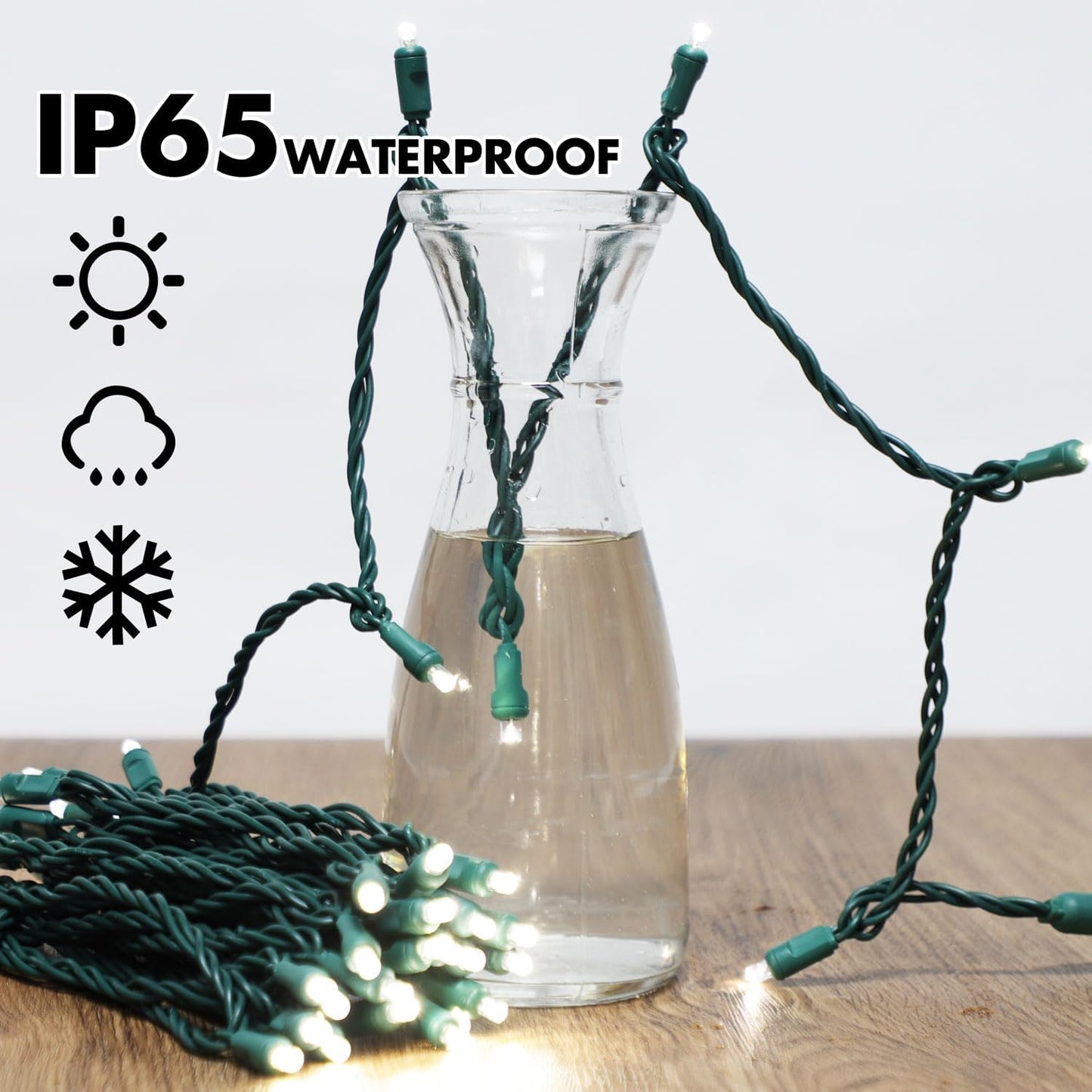 50LED String Lights,LED Christmas Lights,6" SPACING,Green Wire,White Colour,Commercial Grade