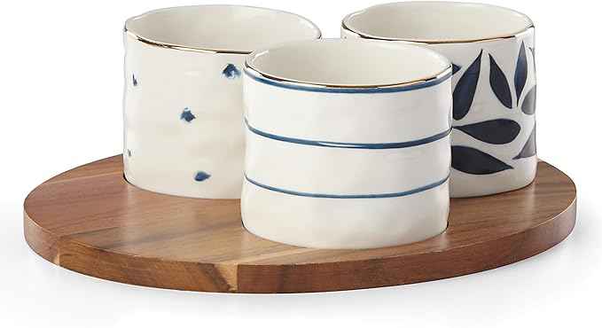 Lenox Blue Bay 4-Piece Snack Bowl & Tray Set, 2.10 LB
