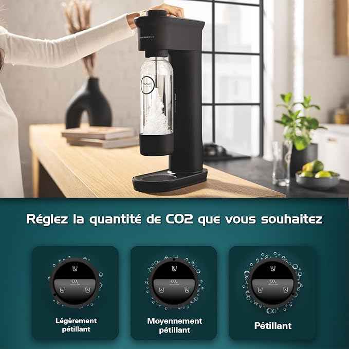 GROHE Blue Fizz Water Carbonator with One-Push Carbonization, CO₂ Not Included, Water Bottle 850ml BPA-Free, Stainless Steel Injection Nozzle, Black, 31943K00