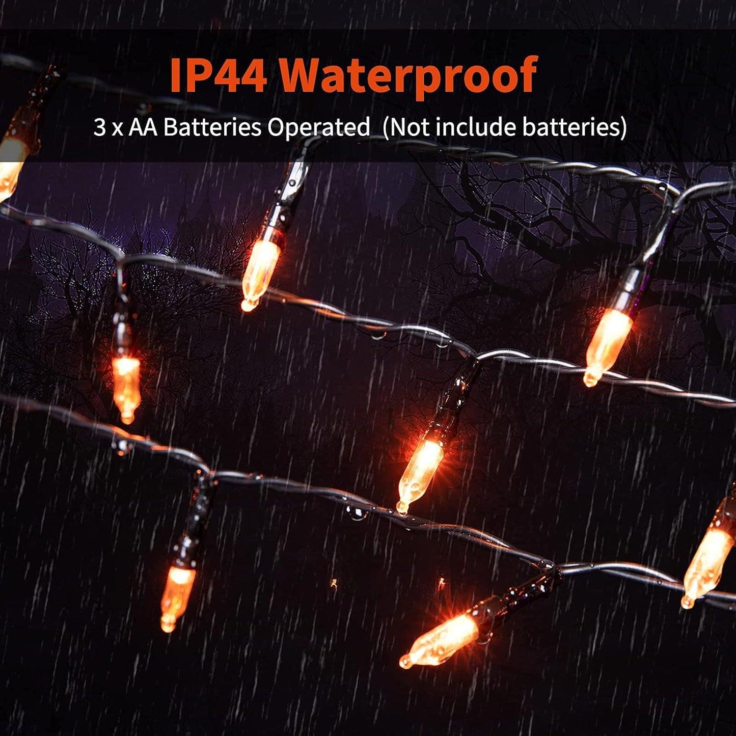 Halloween Orange String Lights Decorations，2 Pack 17.8 Feet 50 LED Battery Operated Mini String Lights with 8 Modes Waterproof for Outdoor Indoor Patio Xmas Tree Holiday Party Christmas Show