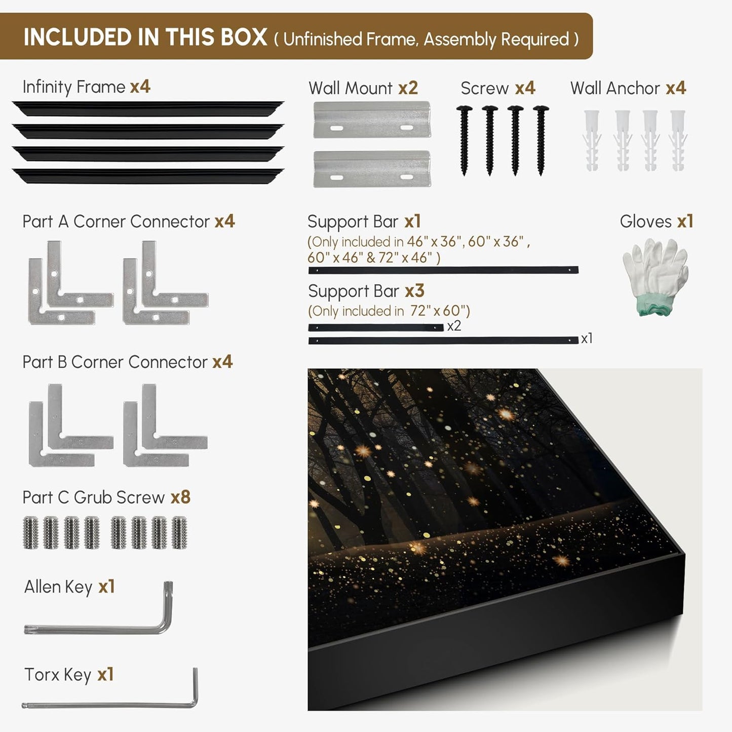 SIGNWIN 30"x60" Extra Large Framed Wall Art Magical Firefly Night Forest, Enchanted Woodland Scene for Home Living Room Bedroom Decor (Frame Assembly Required)