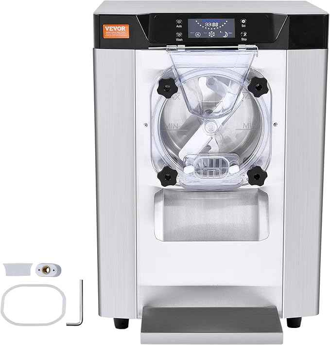 VEVOR Commercial Ice Cream Machine, 12 L/H Yield, 1713W Single Flavor Countertop Hard Serve Ice Cream Maker, 4.5L Stainless Steel Cylinder, LED Panel Auto Clean Pre-cooling, for Restaurant Snack Bars