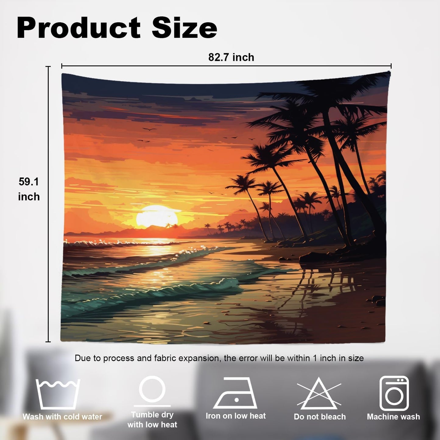 Shrahala Sunset Beach Wall Tapestry, Tropical Seaside Scene Wall Hanging Large Tapestry Decoration Polyester Fiber White Hem Around For Dorm Room Bedroom 59.1 X 82.7 In