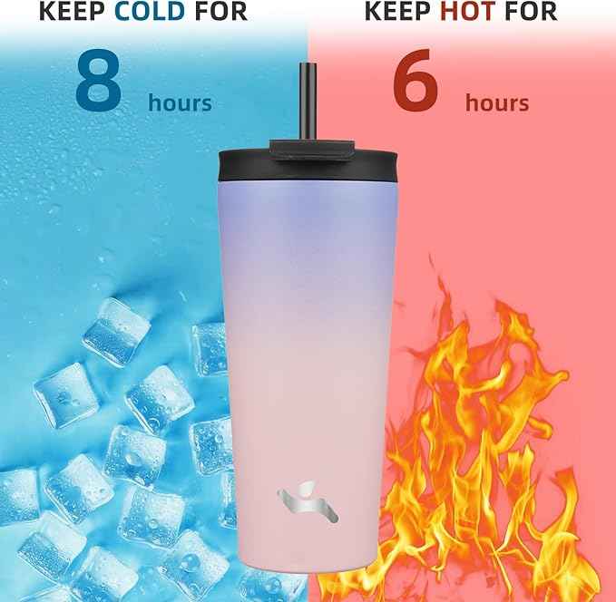 Konokyo 22 OZ Insulated Tumbler with Lid and 2 Straws Stainless Steel Water Bottle Vacuum Travel Mug Coffee Cup,Pastel Sunset