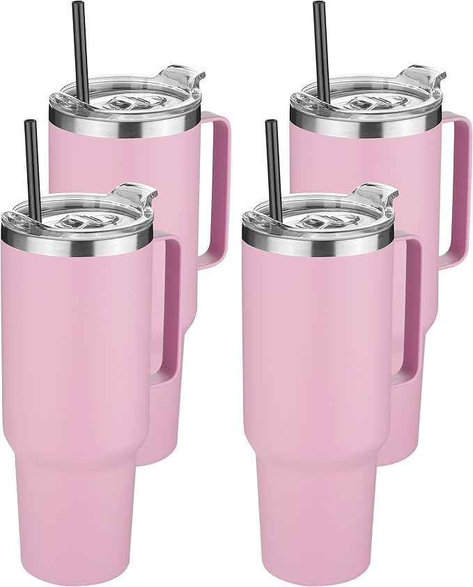 HASLE OUTFITTERS 40 oz Stainless Steel Tumbler with Handle, Vacuum Insulated Tumblers Bulk, Reusable Double Wall Travel Coffee Mug, Durable Powder Coated Water Bottle(Pink, 4)