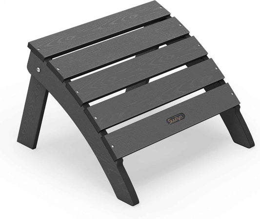 Adirondack Ottoman Footrest for Adirondack Chair, All-Weather HDPE Outdoor Foot Stool, Folding Patio Ottoman for Lawn, Garden, Deck, Backyard, Grey