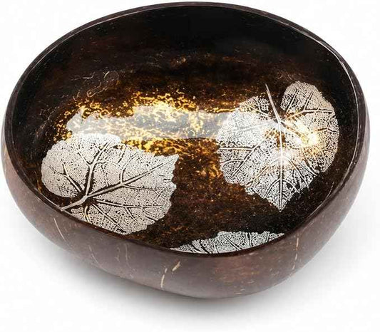 ChezMax Natural Coconut Bowl Mother of Pearl Inlaid Shell Key Bowls for Entryway Table Candy Container Nuts Holder Fruits & Dry Snack Storage Round Handcrafted Bowl for Decoration Yellow