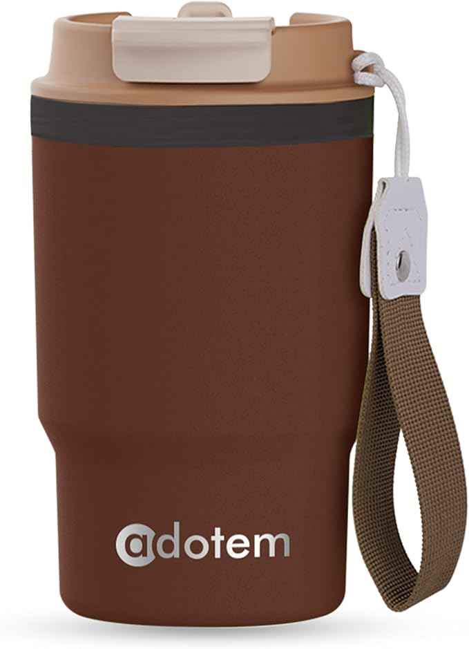 Insulated 16oz Stainless Steel Tumbler Mug Leakproof Double Walled Vacuum Thermal Coffee Cup with 2-in-1 Straw & Lid, Cupholder-Friendly Travel Mug for Hot & Cold Drinks (Brown)