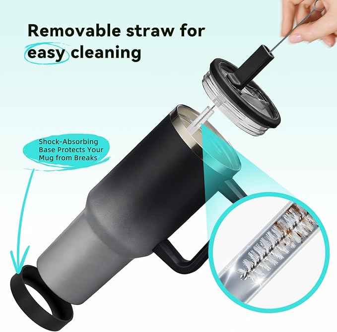 BENZZO 40 oz Insulated Tumblers with Handle - Flip Straw, Leak Proof Water Bottles 40oz Fits in Cup Holder