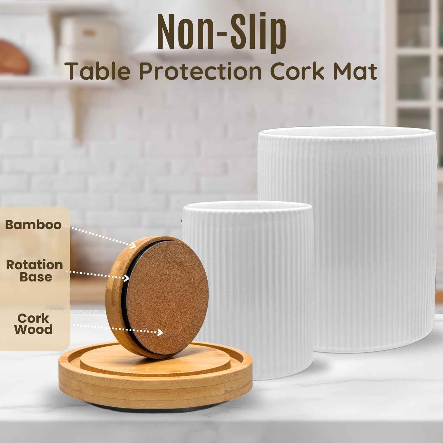2 Pack Ceramic Utensil Holder, 7.3"+5.4" Large kitchen utensils holder for Countertop, 360° Rotating Cooking Utensil Crock for Kitchen Counter with Detachable Wooden Base, Kitchen Décor
