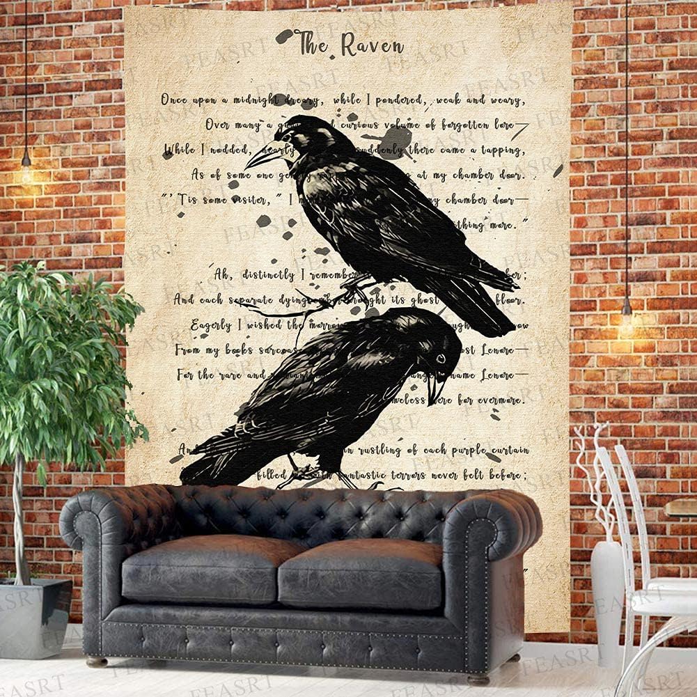 FEASRT Crow Tapestry The Legendary Black Crow Ancient Hymn Art Wall Hanging Tapestries 71x93 Inches for Home Living Room Bedroom Dorm GTQQAY1540