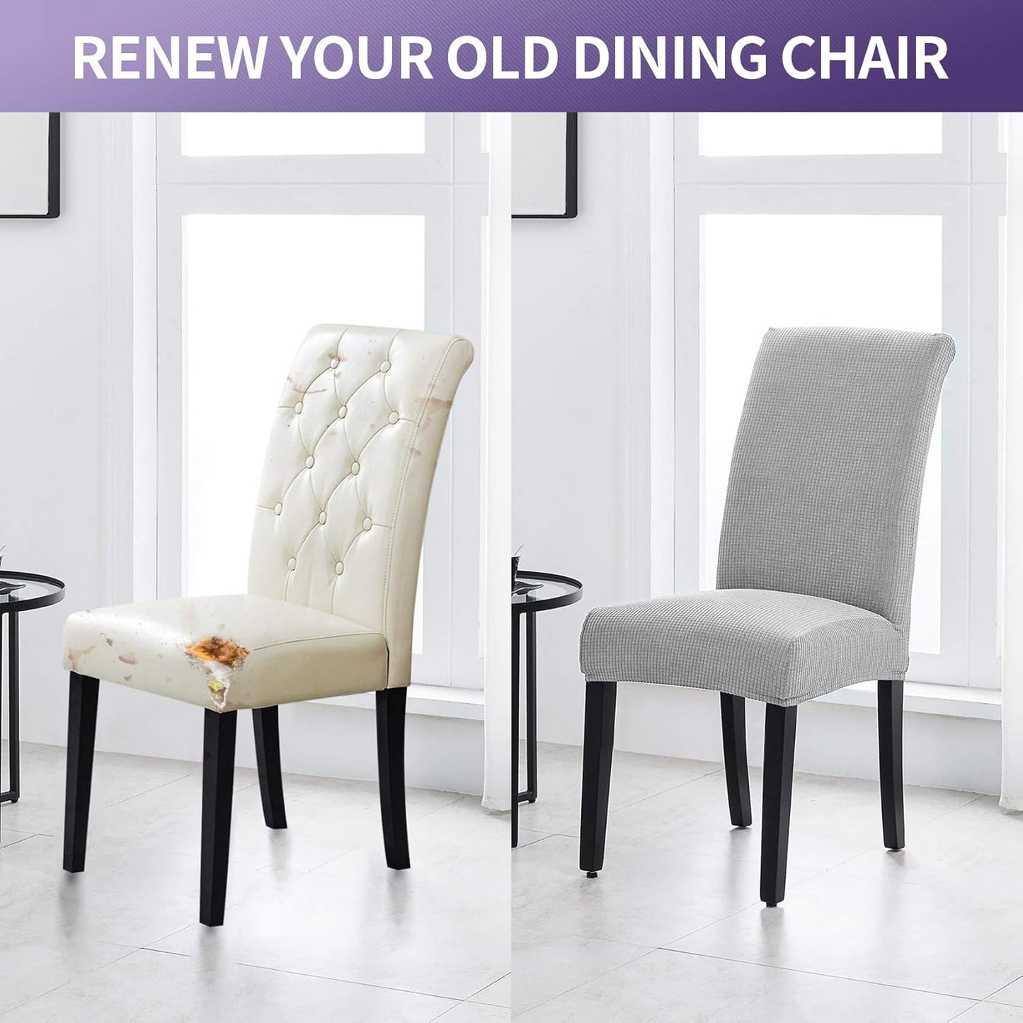 Joccun Chair Covers for Dining Room Set of 4, Dining Chair Slipcovers Stretch Dining Room Chair Covers Seat Protector,Washable Parsons Chair Cover for Home,Hotel,Banquet(Silver,4 Pack)