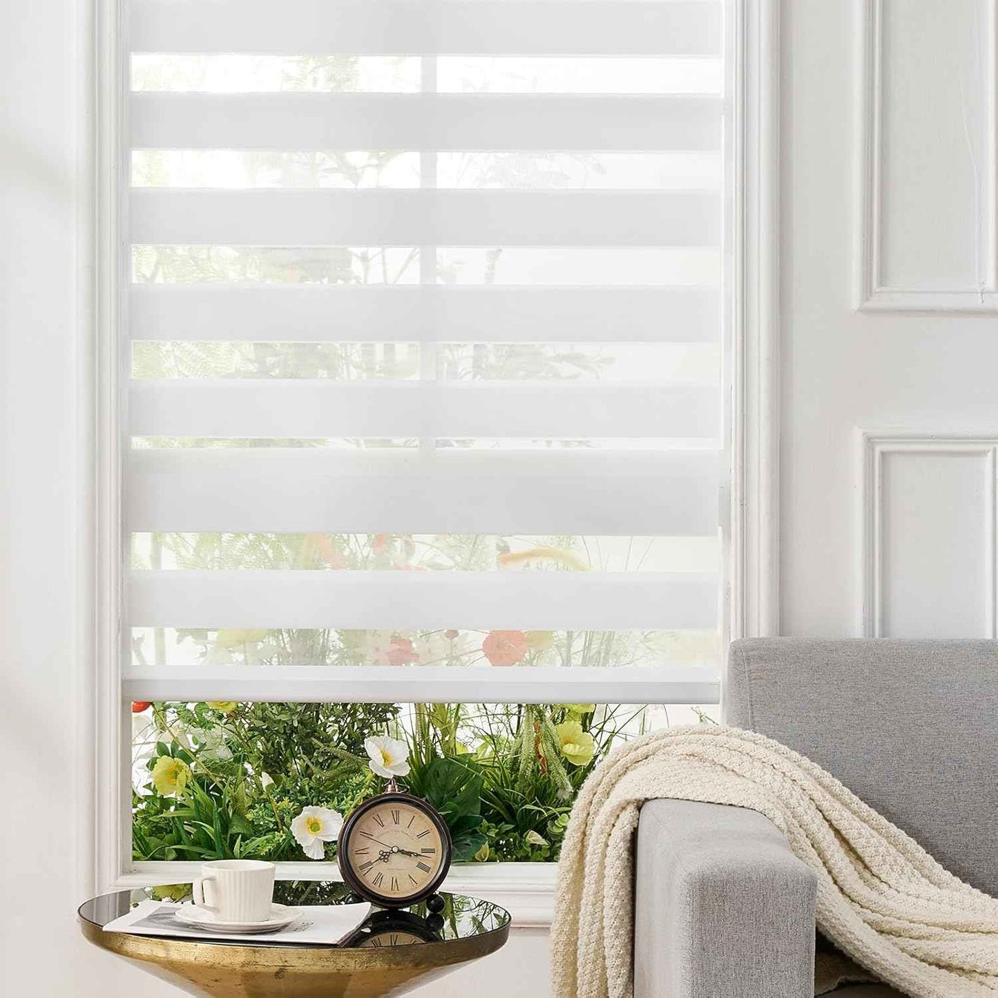 Zebra Roller Shades, Cordless Zebra Blinds for Window, Dual Layer Roller Window Blinds for Indoor, Light Control Light Filtering for Day and Night, 35''W X 72''H, White