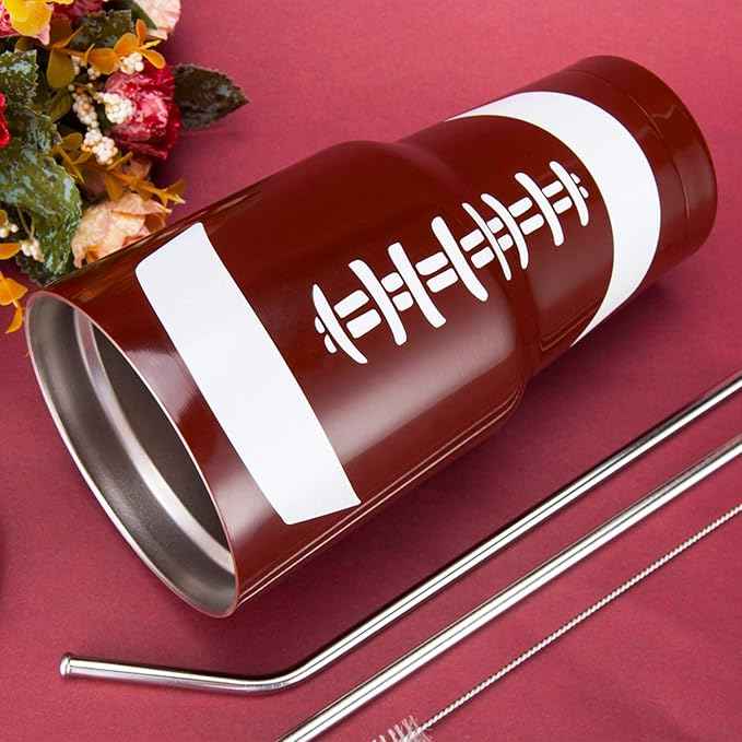 Joyclub 30oz Tumbler Stainless Steel Double Wall Vacuum Insulated Tumbler Cup Travel Mug with Lid, Straw and Cleaning Brush for Cold and Hot Drinks (Football)