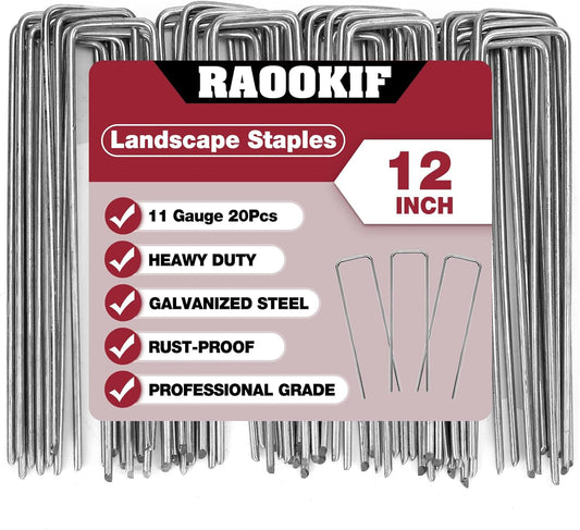 RAOOKIF 12 Inch Long Galvanized Garden Landscape Staples, 20/50/100/200Pcs Metal Stakes for Decoration, Fence, Lawn, Fabric Pins