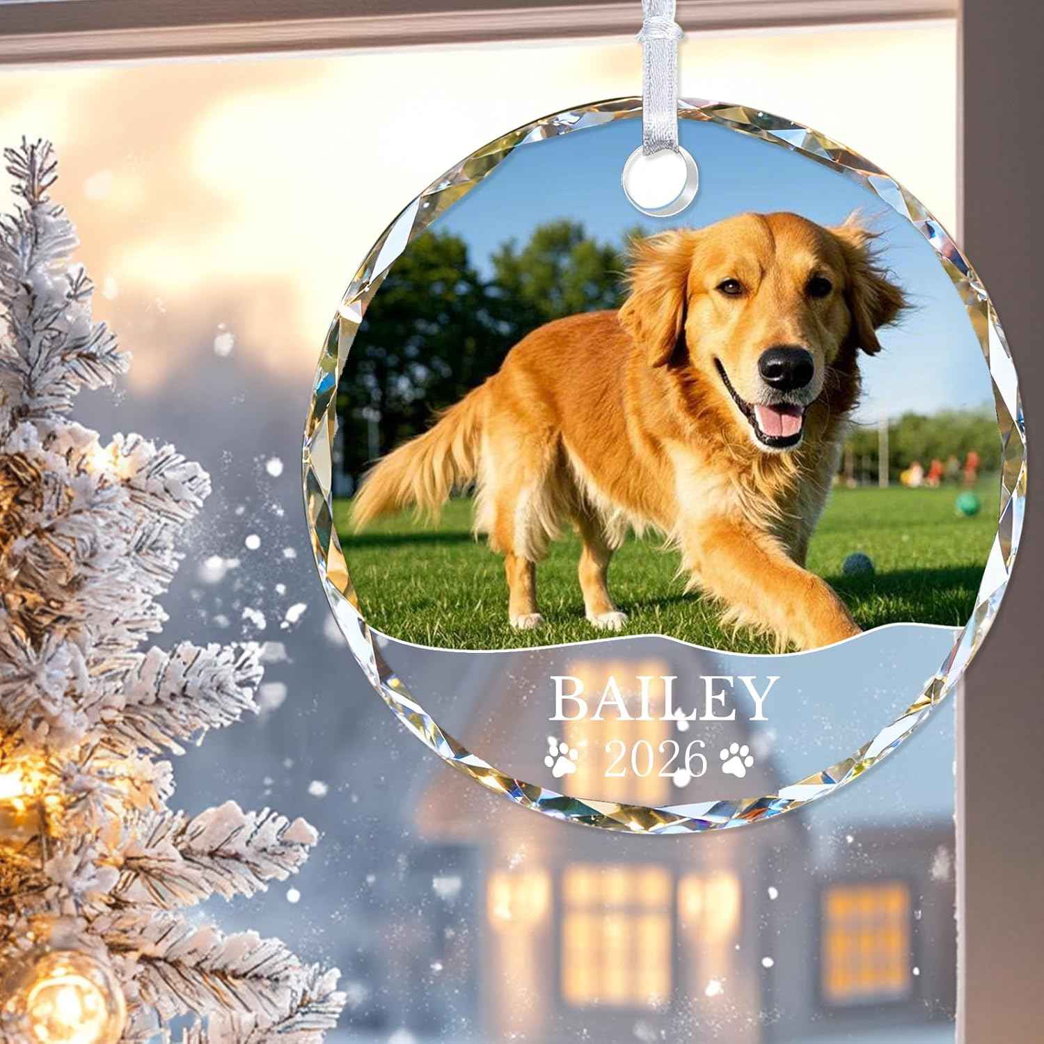 Personalized Dog Cat Ornament with Photo Text - Dog Ornaments 2026 Custom Crystal Pet Ornaments for Christmas Tree Personalized Gifts for Pet Lovers