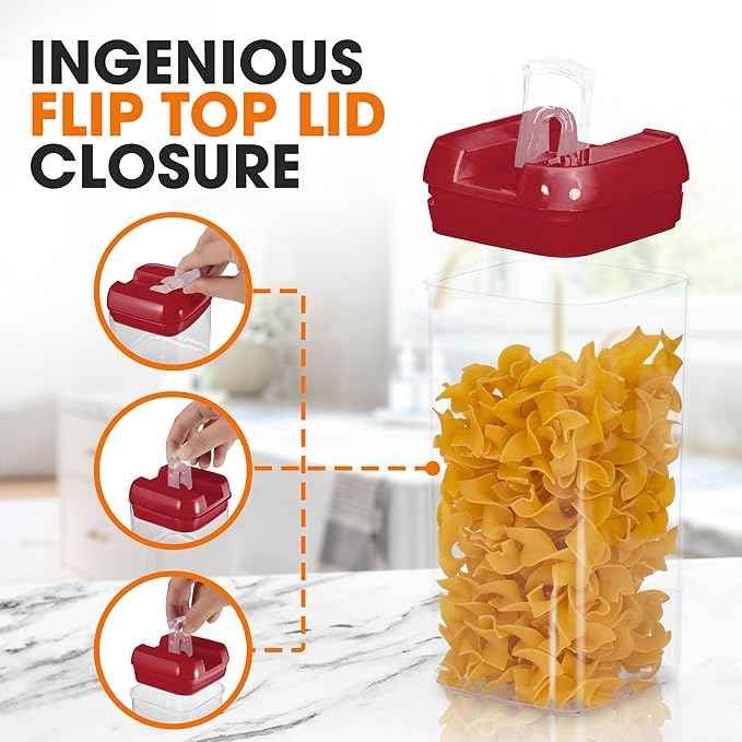 Cheer Collection Airtight Food Storage Containers – Set of 7 Stackable Pantry Organizers with Secure Lids, Kitchen Containers for Dry Goods, Flour, Sugar & More, Red
