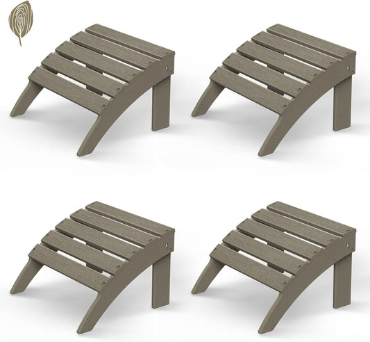GREENVINES Adirondack-Ottoman | Wood Grain | Set of 4 | HDPE Plastic | Outdoor Footrest | All Weather | Foot Rest | Foot Stool | Desert Brown | for Adirondack Chair