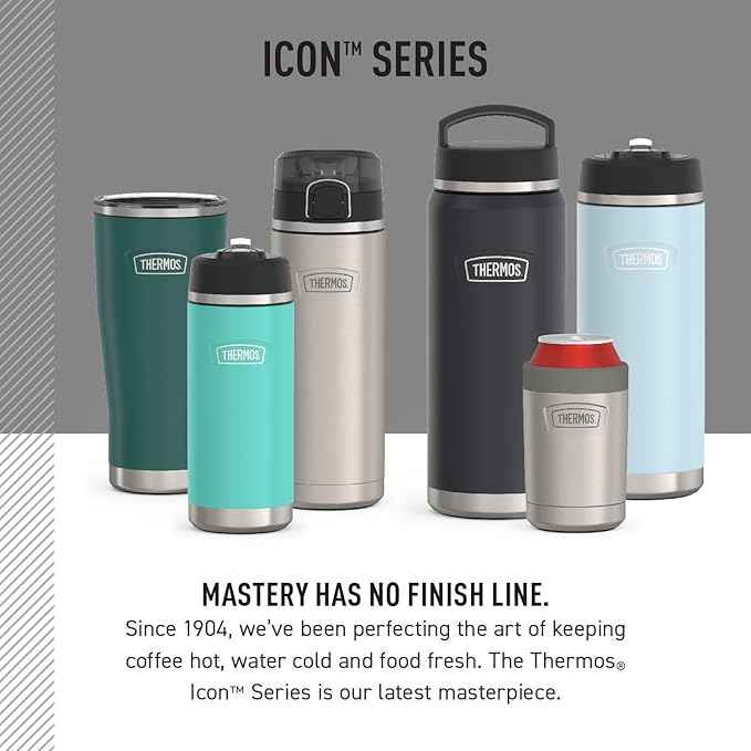 THERMOS ICON SERIES, Stainless Steel Tumbler with Slide Lock, 18 Ounce, Matte Stainless Steel