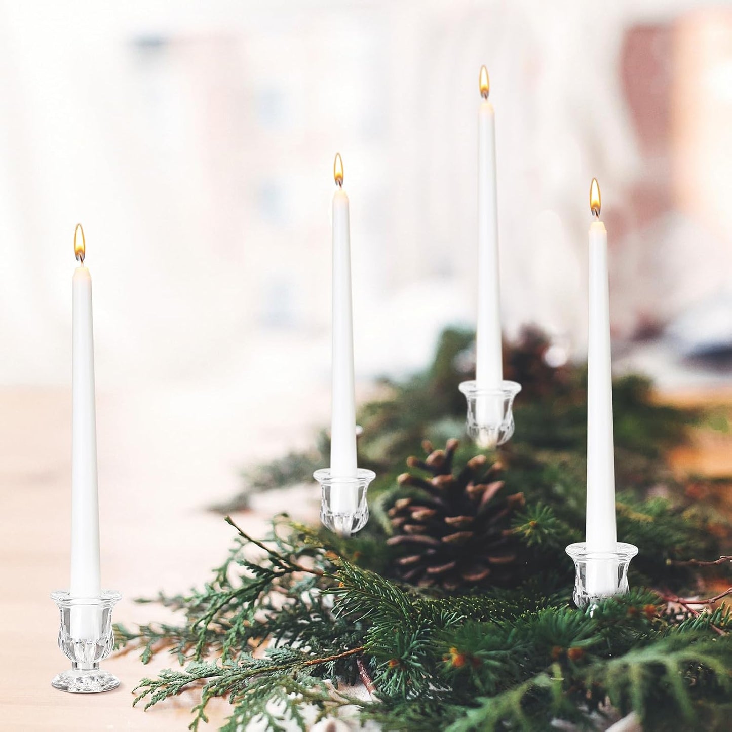 96 Pcs Glass Taper Candle Holders Bulk 2. 5 Inch Clear Candlestick Holder with Long Tapered Candles Candle Sticks Set for Table Centerpiece Wedding Christmas Party Decoration