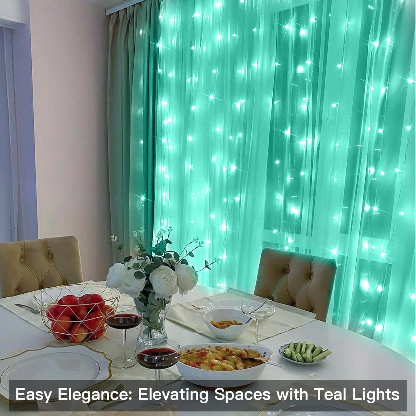 suddus Curtain Lights for Christmas, 200 Led 6.5ft x 6.5ft Hanging String Lights Outdoor, Fairy Curtain Lights for Backdrop, Window, Wall, Party, Garden, Bedroom, Birthday Decorations, Teal