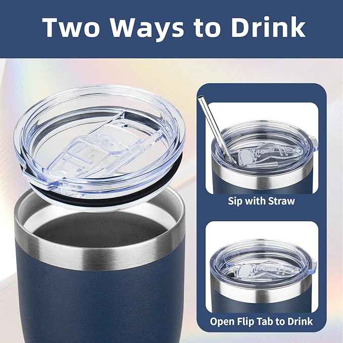 MEZMUT 20oz Coffee Tumbler with Lid and Straw Double Wall Vacuum Insulated Cup Stainless Steel Travel Mugs Insulated for Hot Cold Leakproof Powder Coated Tumbler for Indoor Outdoor(Navy Blue, 4)