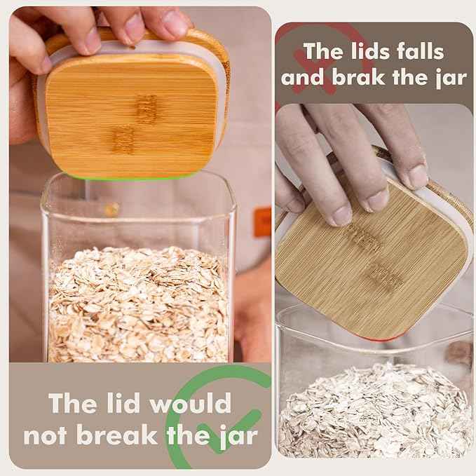 1.2 Gallon (148oz) 2PCS Large Glass Food Storage Containers, Wide Mouth Storage Containers with Tight Lids Square Glass Jars for Flour and Sugar Cereal Rice Pasta Oats Wheatmeal Coffee Niblet