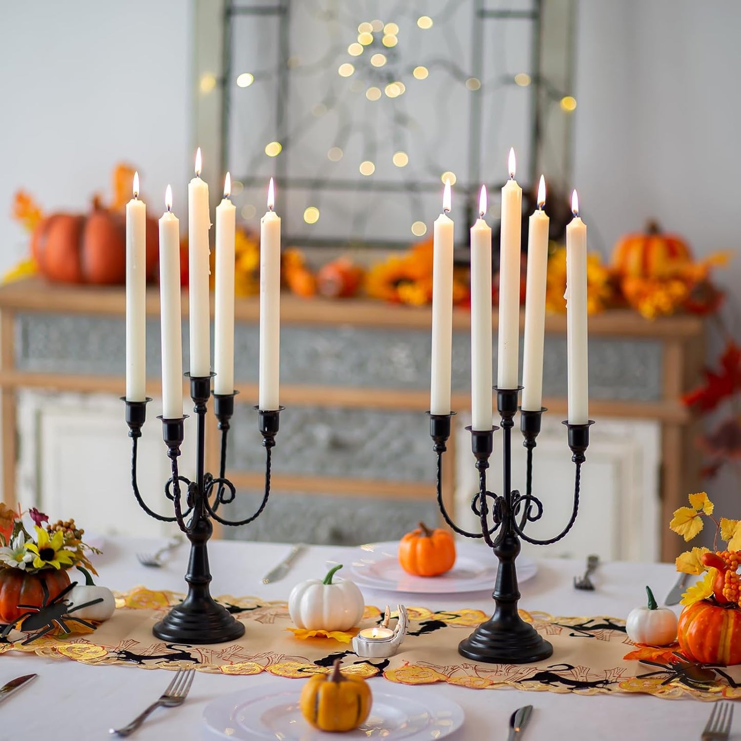 Sziqiqi Candelabra Candles Holder Centerpieces - Black Candlestick Holders Bulk for Halloween Vintage Tabletop Candelabras for Party Events Holiday, 6 Pieces