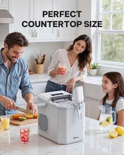 Silonn Ice Maker Countertop,Self-Cleaning Ice Makers with Basket and Scoop,9 Cubes in 6 Mins, 26 lbs per Day, Ideal for Home,Kitchen,Camping,RV,White
