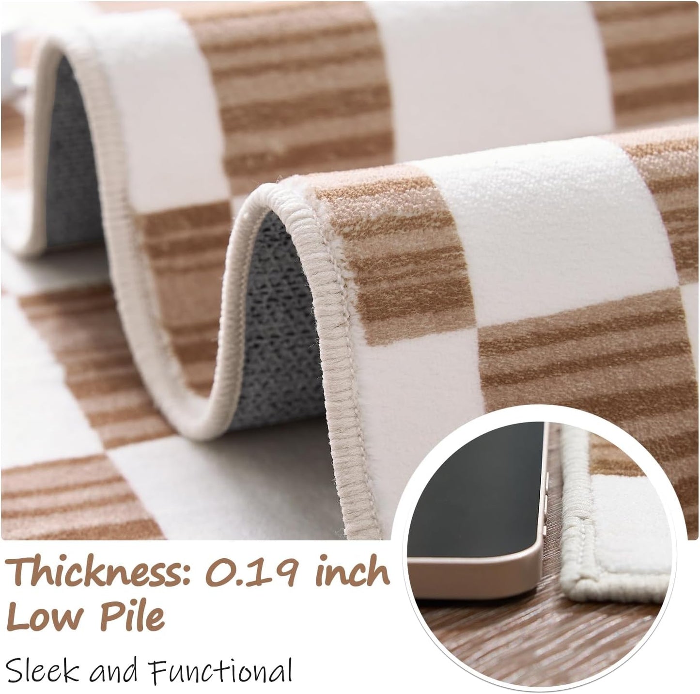 jinchan Runner Rug 2x5 Hallway Washable Modern Checkered Geometric Lattice Kids Bedroom Rug Indoor Floor Cover Non Slip Soft Carpet for Nursery Room Kitchen Laundry Room Home Brown