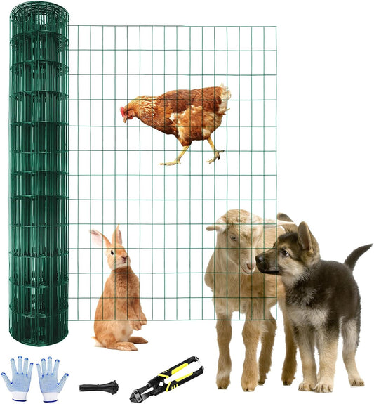 Tongmo 3 ft x 100 ft Green PVC Coated Welded Wire Fence, 16GA Garden Chicken Wire Fence Roll, Mesh Size 2" x 4" Hardware Cloth, Ideal for Yard Protection and Poultry Netting