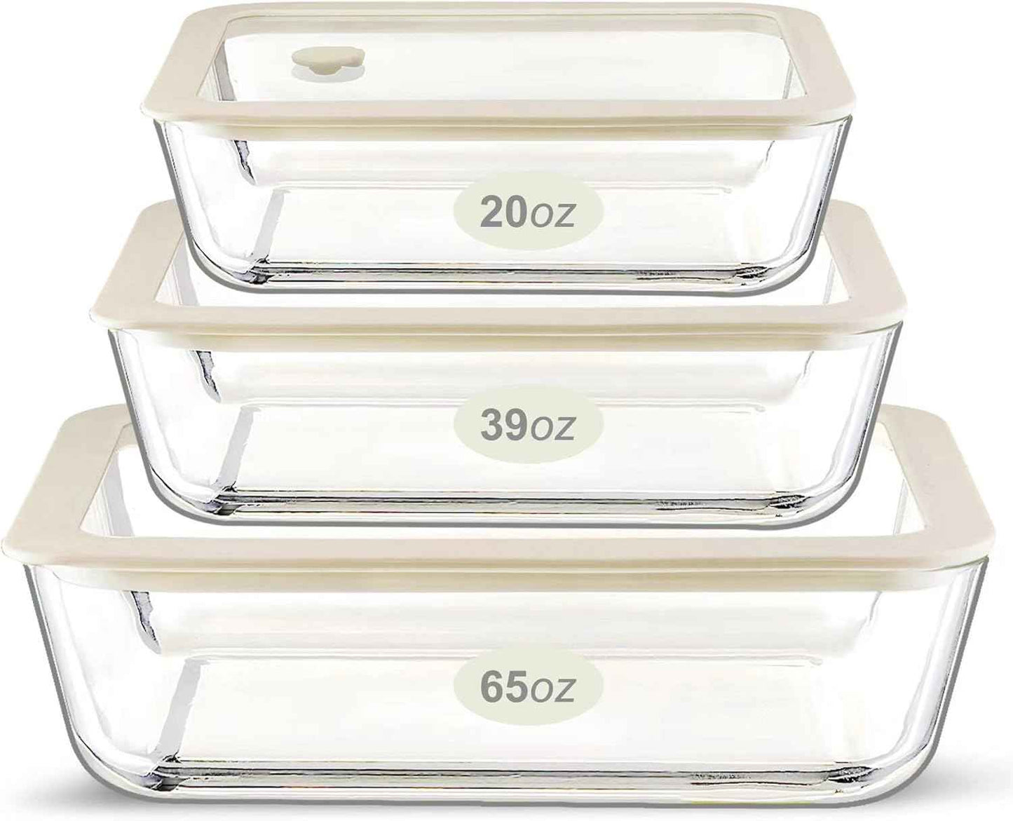 Urban Green Glass Food Container Set with Glass Lid, 3 Pack, Meal Prep Containers with Silicone Framed Airtight Lid, Leakproof, 100% Plastic Free,